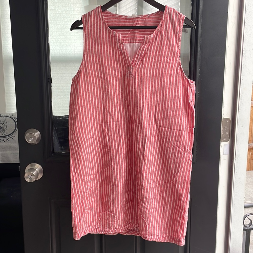 EUC linen blend red and white dress size l